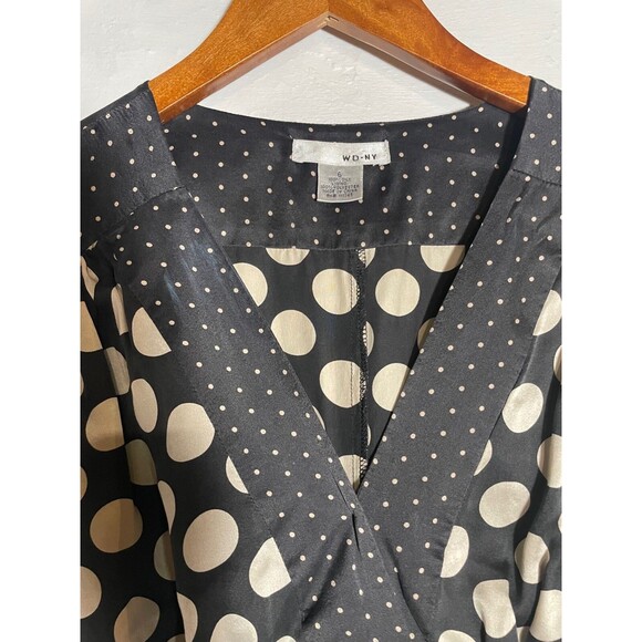 Black White Polka Dot Silk Dress Sleeveless Knee Length Tie Waist Saks Size 6 - Picture 4 of 12